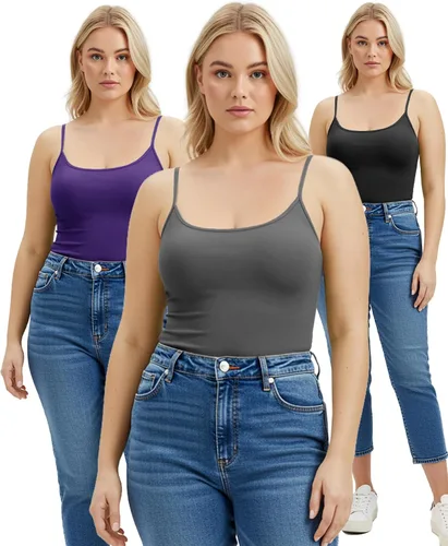 Vista 357 de Emmalise Camisola larga casual básica para mujer, con tirantes ajustables, top en capas