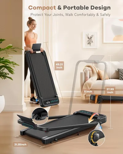 Vista 8 de WELLFIT Incline Walking Pad with Handlebar, Foldable Under Desk Treadmill
