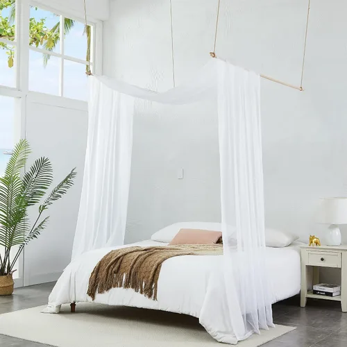 Vista 23 de Warm Home Designs Cortinas de Dosel de Cama Beige de 55 x 144 Pulgadas. Nuestras Cortinas de Cama con Dosel Individual Funcionan Muy Bien como Dosel