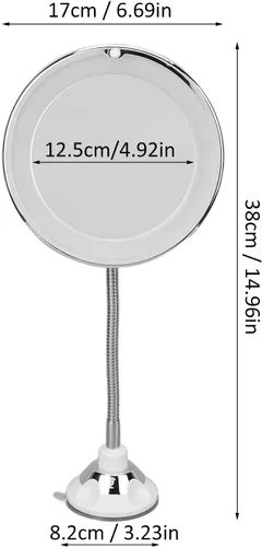 Vista 2 de Espejo de aumento giratorio de 360°, funciona con pilas, aumento de 10X, flexible, inalámbrico, cuello de ganso, luz de relleno LED, ventosa, cuello