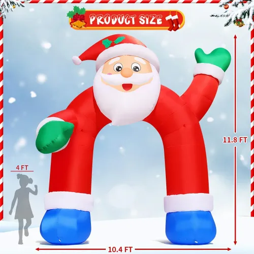 Vista 5 de COMIN Inflables de Navidad de 11.8 pies, arco de Papá Noel, decoración al aire libre, agitable, de Navidad, inflable, con LED integrados