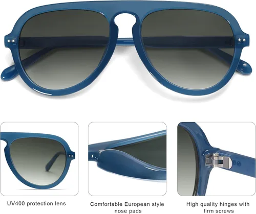 Vista 4 de SOJOS Gafas de sol retro estilo aviador para mujer, estilo vintage, marco de plástico, lentes de sol para mujer, SJ2255