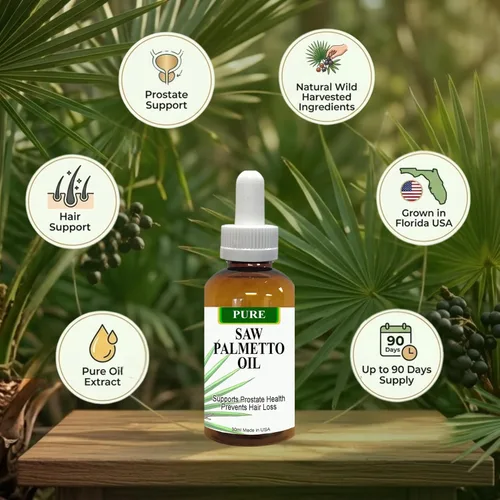 Vista 2 de Pure Saw Palmetto Aceite orgánico natural suministro de 60 a 90 días a diferencia de los polvos ineficientes, apoya la salud de la próstata