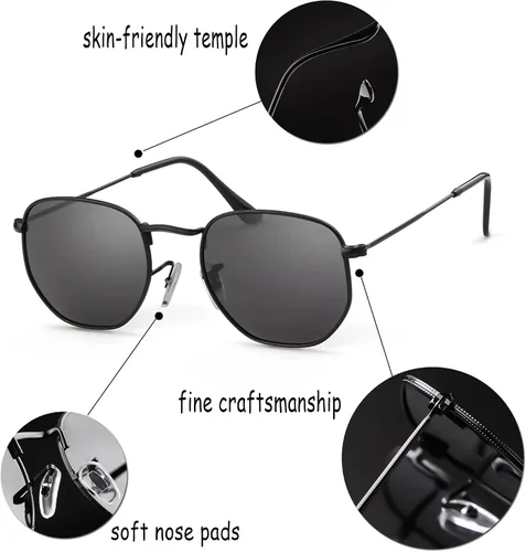 Vista 4 de DQbhzh Small Square Polarized Sunglasses 3 Pack for Women Men Polygon Hexagon Sun Glasses Retro Trendy UV400 Protection