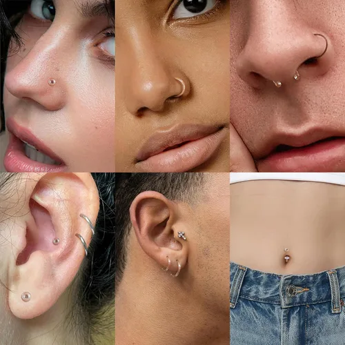 Vista 4 de Juego de 14 retenedores de cristal para el trabajo, deportes, cirugía, hipoalergénico, estilo mixto, anillos transparentes para labios, nariz