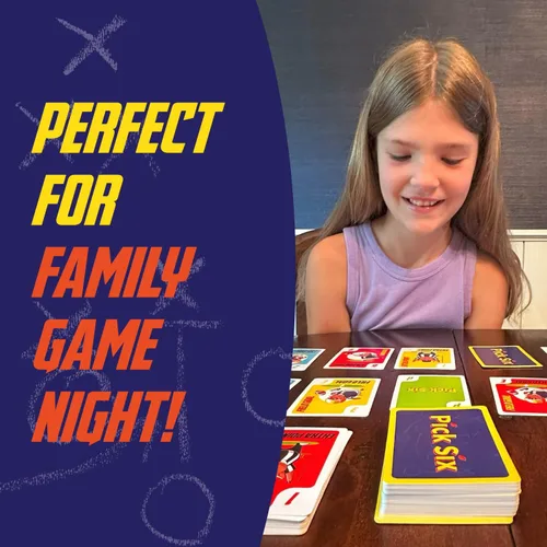 Vista 6 de Pick Six – ¡El mejor juego de cartas con temática de fútbol americano! Juego de cartas estratégico para niños y adultos. Ideal para fiestas y noches