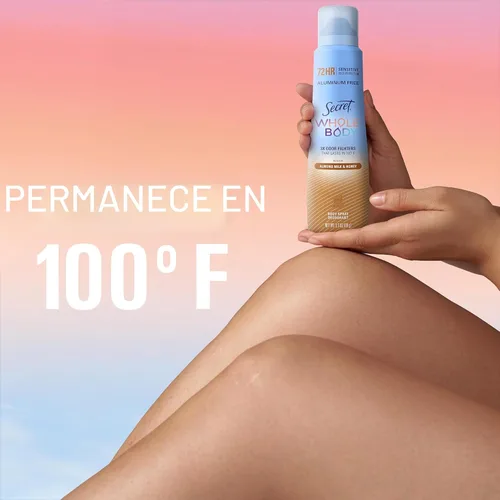 Vista 3 de Secret Desodorante en aerosol para todo el cuerpo para mujer, aroma a leche de almendra y miel, desodorante sin aluminio, protección contra olores