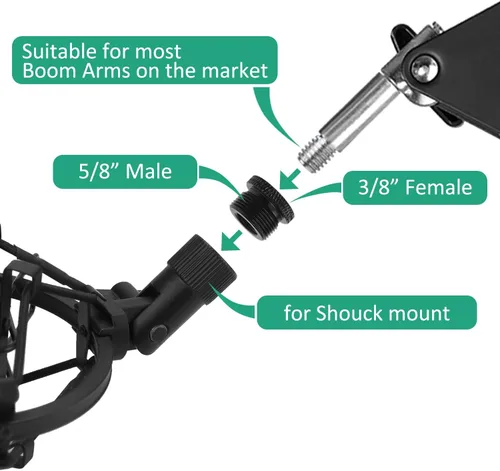 Vista 6 de Adaptador de soporte de micrófono 5/8 a 3/8 ranurado azul Yeti adaptador de micrófono 2 piezas 5/8 macho a 3/8 hembra tornillo de micrófono