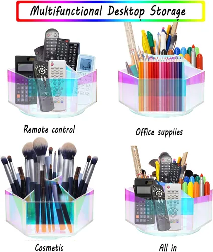 Vista 4 de Organizador de maquillaje lujoso, giro, soporte iridiscente de pinceles de maquillaje