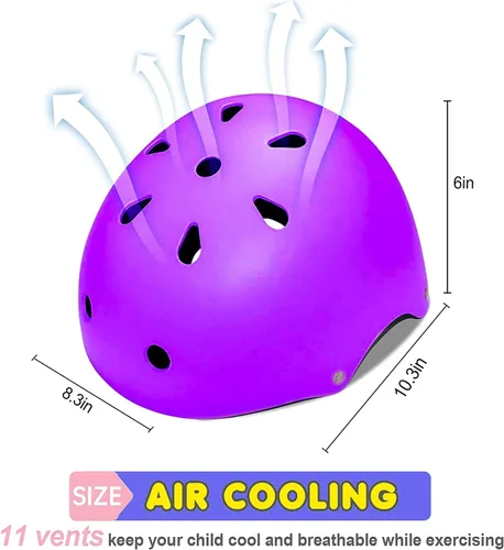 Vista 27 de Casco ajustable para niños con rodilleras, coderas y muñequeras - Cascos de bicicleta para niños pequeños de 3-5, 5-8, 8-14 años - Perfecto