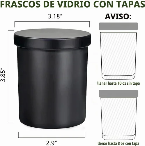 Vista 2 de SUPMIND Tarros de vela de vidrio negro mate de 10 oz con tapa, 12 piezas