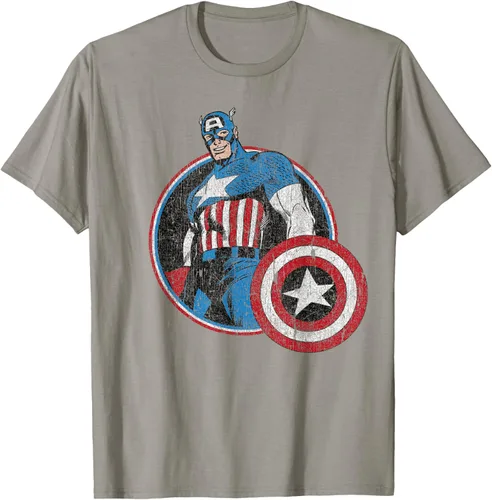 Vista 30 de Marvel Avengers Vintage Capitán América Comic Hero Retrato Camiseta Pequeña Negro
