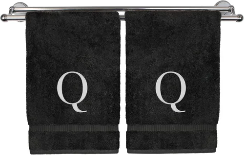 Vista 119 de Toalla de mano monogramada, regalo personalizado, juego de 2 - Toalla bordada con letra de bloque dorada - Extra absorbente 100% algodón turco