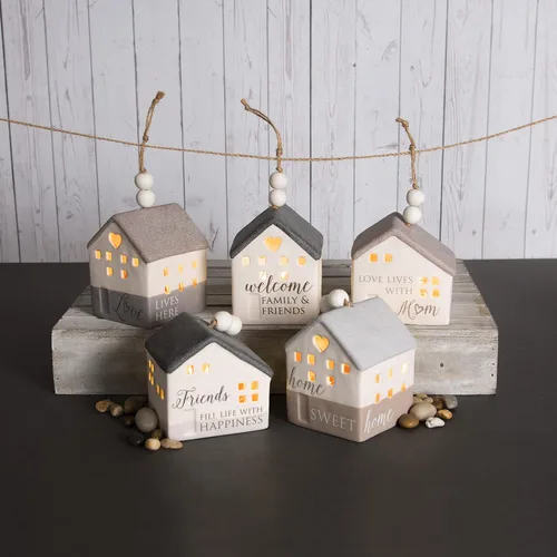 Vista 4 de Pavilion Gift Company - Love Lives Here - Porcelain Hanging LED Lit House
