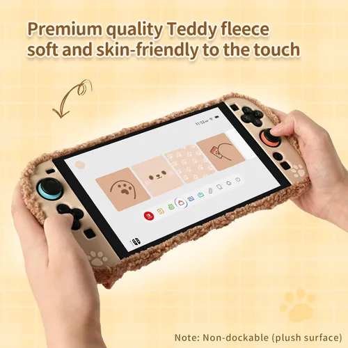 Vista 3 de GeekShare Estuche de peluche compatible con Switch 2 (2025), cubierta protectora NS2 para consola Switch y controlador de agarre tipo oso de peluche