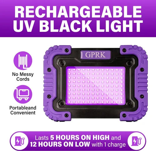 Vista 4 de Luz negra recargable - Luz negra UV alimentada por batería, portátil, luz de inundación ultravioleta inalámbrica de 395 nm para fiestas brillantes