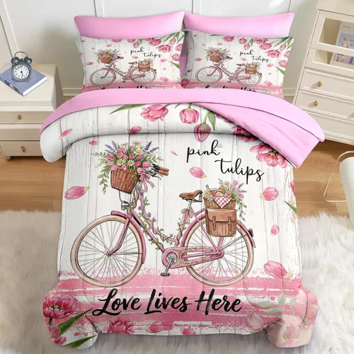 Vista 18 de Nesker Juego de edredón de primavera de 5 piezas, tamaño individual, juego de ropa de cama floral con mariposas para niños y adultos, juego