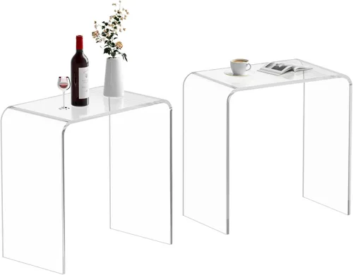Vista 9 de Mesa auxiliar acrílica, mesa auxiliar de acrílico, mesa de centro transparente/mesita de noche para sala de estar, balcón, dormitorio, espacio