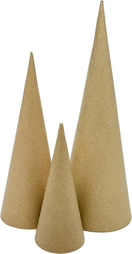 Vista 2 de Paper Mache Cone - Paquete variado de 3 unidades, 13.75 x 5, 10.63 x 4, 7 x 3 pulgadas.