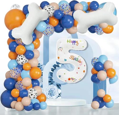 Vista 7 de Juego de 118 globos azules y naranjas de tercer cumpleaños, globos de pata de perro, suministros para fiestas de cumpleaños Blue3
