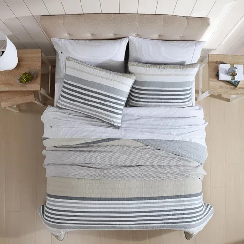 Vista 2 de Nautica - Juego de edredón individual, ropa de cama reversible de algodón con funda a juego, juego de ropa de cama moderno para todas las estaciones
