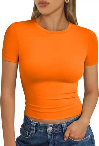 Vista 9 de Trendy Queen - Camisetas básicas para mujer, camisetas de verano 2025, de manga corta, ajustadas, para gimnasio, entrenamiento, ropa estilo Y2K