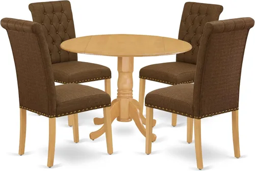 Vista 19 de East West Furniture DLBR3-BLK-17 - Juego de muebles de comedor de 3 piezas que contiene una mesa de comedor redonda con gotas y 2 sillas tapizadas