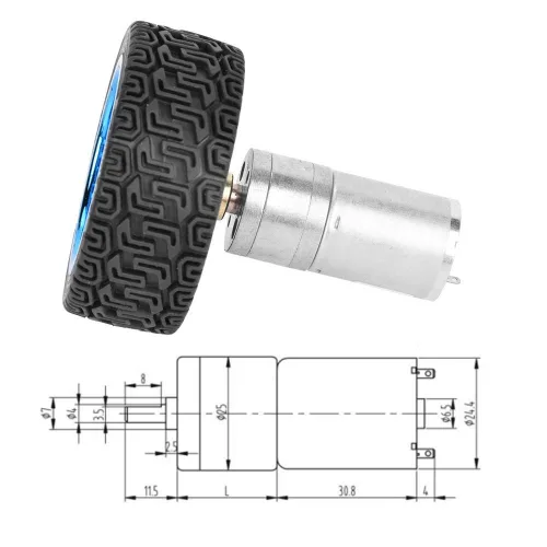 Vista 6 de Kit de rueda de motor de engranaje de codificador de 2.559 in, DC 6V 280RPM 25GA370 DC Motor de engranajes de 0.157 in con soporte de montaje
