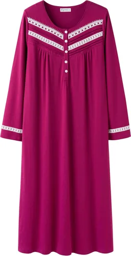 Vista 15 de Keyocean Camisones para mujer, suaves 100% algodón, cómodos camisones de manga larga para dormir para mamá Danderlion Azul