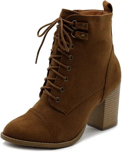 Vista 4 de Ollio SSB09 - Botas tobilleras de gamuza sintética con cordones y tacón alto