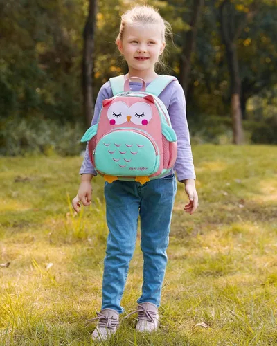 Vista 2 de Tanou Mochila para niños y niñas mochila para niños de 11 pulgadas para preescolar mochila escolar para niños pequeños de 1 a 3 años Verde Green Owl