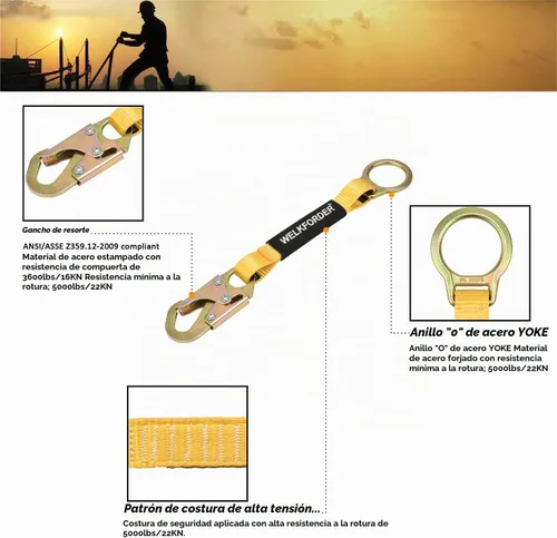 Vista 3 de Extensor de anillo en D de 18 pulgadas con protección contra caídas con conector de gancho a presión y anillo "O" cumple con ANSI