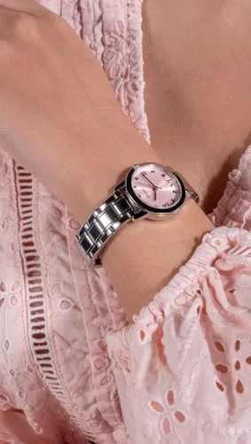 Vista 2 de GUESS US - Reloj analógico plateado y rosa para mujer