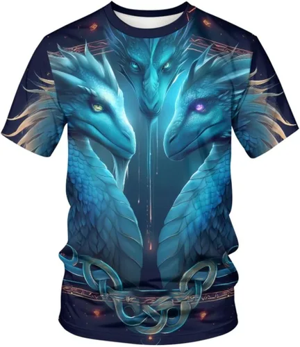 Vista 27 de GLUDEAR Camiseta Vikings para hombre, novedad con estampado 3D de mitología nórdica Aurora Galaxy Life Tree