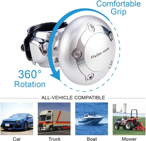 Vista 3 de Hypersonic Pomo Giratorio para Volante de Vehículo, Accesorio Universal para Coche (Plata)