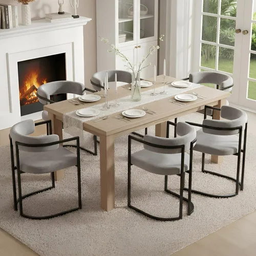 Vista 8 de Juego de 2 sillas de comedor de terciopelo gris, sillas de comedor modernas con respaldo cómodo, silla de comedor tapizada, sillón decorativo