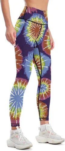 Vista 4 de Rainbow Dots Tie Dye High Waist Yoga Pants Tummy Control Stretch Leggings for Women