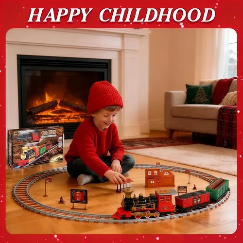 Vista 4 de Juegos de trenes navideños para alrededor del árbol, juego de tren eléctrico para niños de 4 a 8 años con sonidos, luces y humo, juego de tren