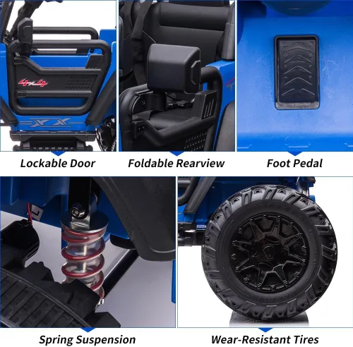 Vista 3 de Coche eléctrico de 2 plazas para niños de 24V con control remoto, 2 motores de 120W alimentados por batería, asientos extra grandes de 20" + ruedas
