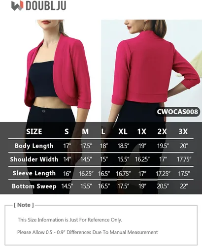 Vista 6 de DOUBLJU Bolero - Chaqueta corta con frente abierto, manga 34, básica, para negocios, casual, para mujer, talla grande