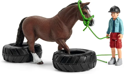 Vista 5 de Schleich Farm World, juguetes de caballos para niños, juego de carreras de agilidad de poni con figuras de caballo y accesorios, juego de 22 piezas