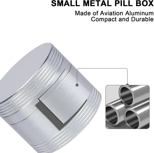 Vista 3 de Pastillero pequeño para bolsillo de bolso, pastillero de metal, portátil, impermeable, organizador de medicamentos para píldoras, vitaminas, aceite