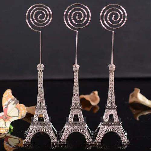 Vista 2 de Cabilock 4 soportes para notas con forma de torre Eiffel, elegantes decoraciones de mesa para oficina, hogar, bodas, cumpleaños y eventos, diseño