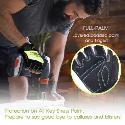Vista 2 de AIGEVTURE Guantes de trabajo sin dedos para hombres, guantes de trabajo Framer, multiusos, ajuste de rendimiento, transpirables, duraderos