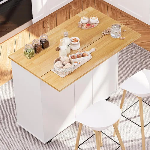 Vista 14 de SUNLEI Isla de Cocina con Carro de Almacenamiento, Carrito Rodante de Café Pequeño, Mesa de Corte de Madera, Microondas con 3 Cajones sobre Ruedas