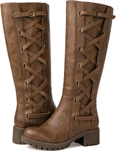 Vista 2 de GLOBALWIN Women's Boots Back Lace Up Fall Winter Fashion Knee High Boots For Women