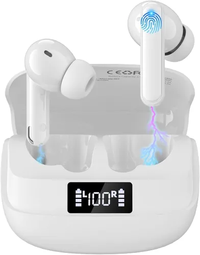 Vista 7 de Auriculares inalámbricos con cancelación de ruido, auriculares Bluetooth 5.4 Big Bass Stereo Sound，4 Mic ENC AI Clear Calls.40H Playtime LED