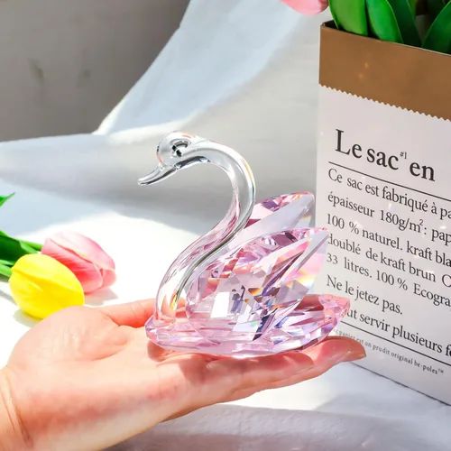 Vista 3 de YWHL Regalos de Cisne de Cristal del 15º Aniversario para Pareja, 15 Años de Aniversario de Boda para Ella Él, Figura de Cisne con Diamante Rosa