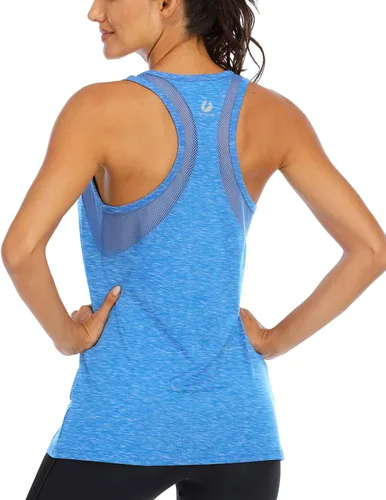 Vista 20 de ICTIVE - Camiseta sin mangas de entrenamiento para mujer, ajuste holgado, malla de yoga, espalda cruzada, espalda abierta Albaricoque