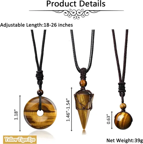 Vista 5 de Jovivi Juego de 3 collares de piedra de cristal curativo para hombres y mujeres, amatista natural, obsidiana negra, ojo de tigre, piedras preciosas
